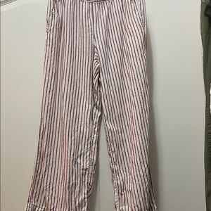 Sigrid Olsen White Linen Pants with Burgundy Stripes